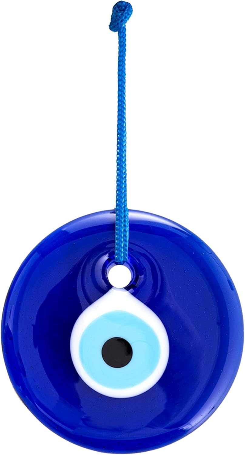 Erbulus 3.5" Glass Blue Evil Eye Wall Hanging Ornament - Evil Eye Decor - Turkish Handmade Nazar Amulet - Home Protection Charm - Evil Eye Wall Decor Amulet in a Box