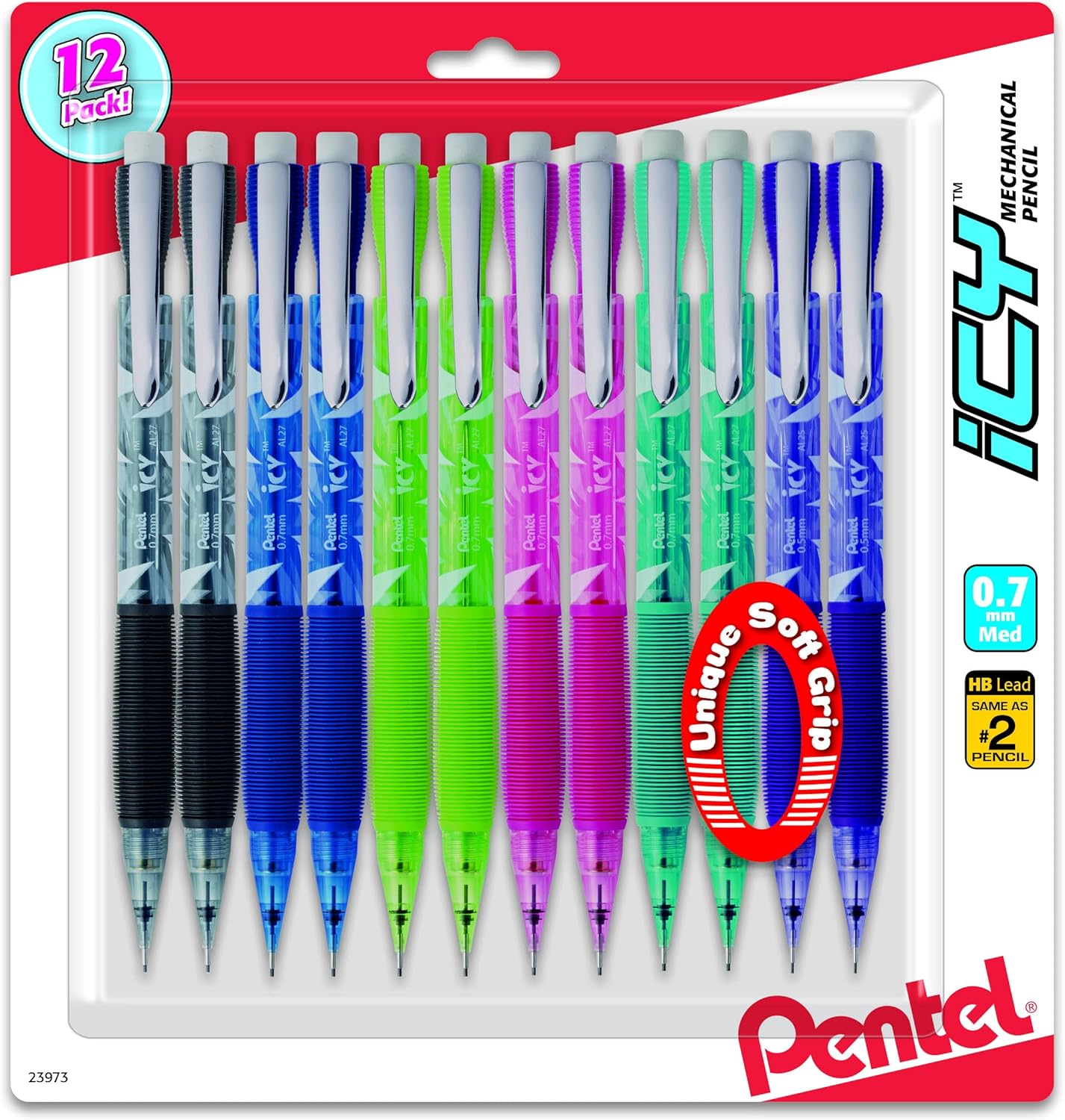 Pentel ICY Razzle-Dazzle Mechanical Pencil, 0.7mm, Assorted Barrels, Color May Vary, Pack of 12 (AL27RDBP12M)