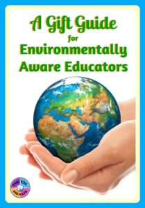 Title text in green at top with photo of two hands holding the Earth in the center.
