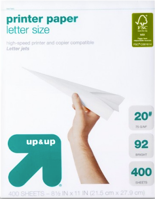 Letter size printer paper available at Target stores