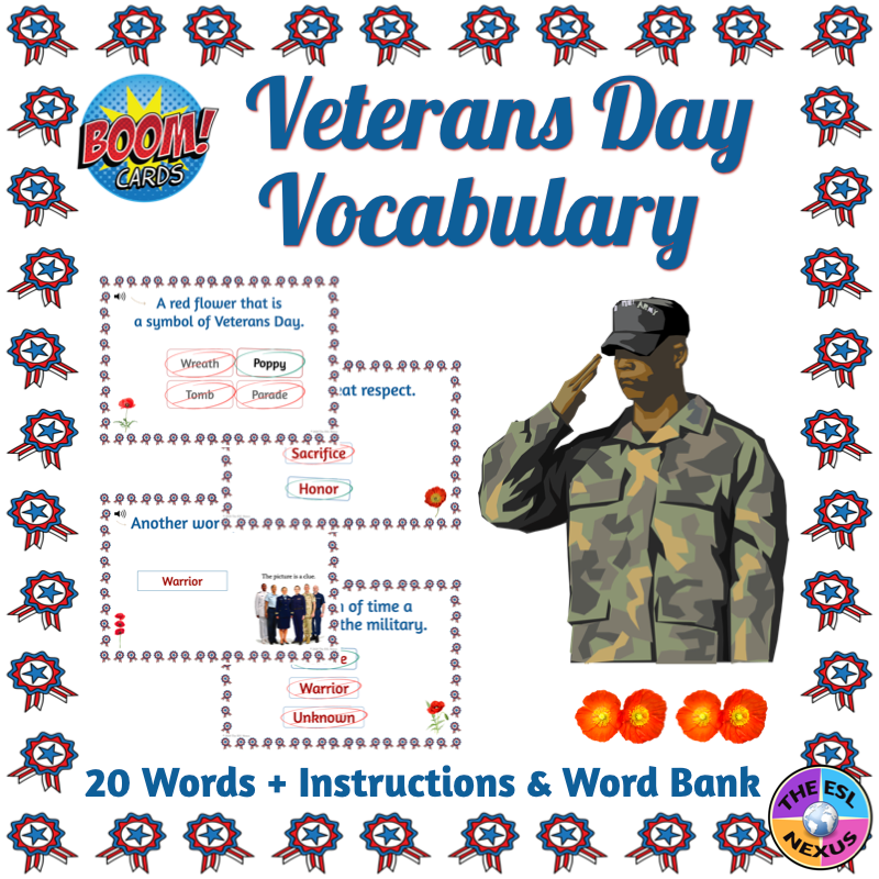 Celebrating Veterans Day with a Veterans Day Vocabulary Boom Cards resource