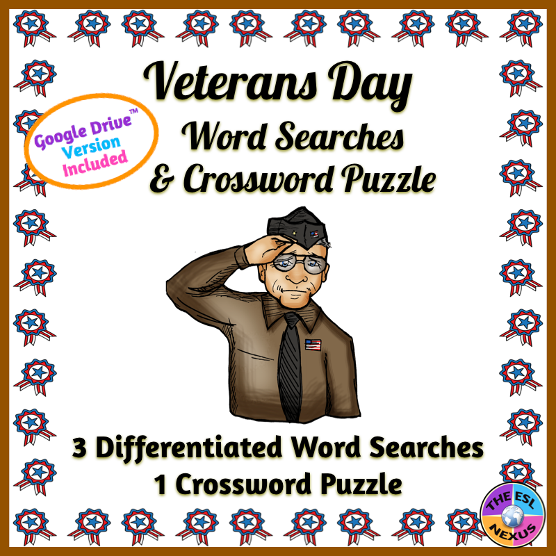 Celebrating Veterans Day with a Veterans Day TpT word search and crossword puzzle resource