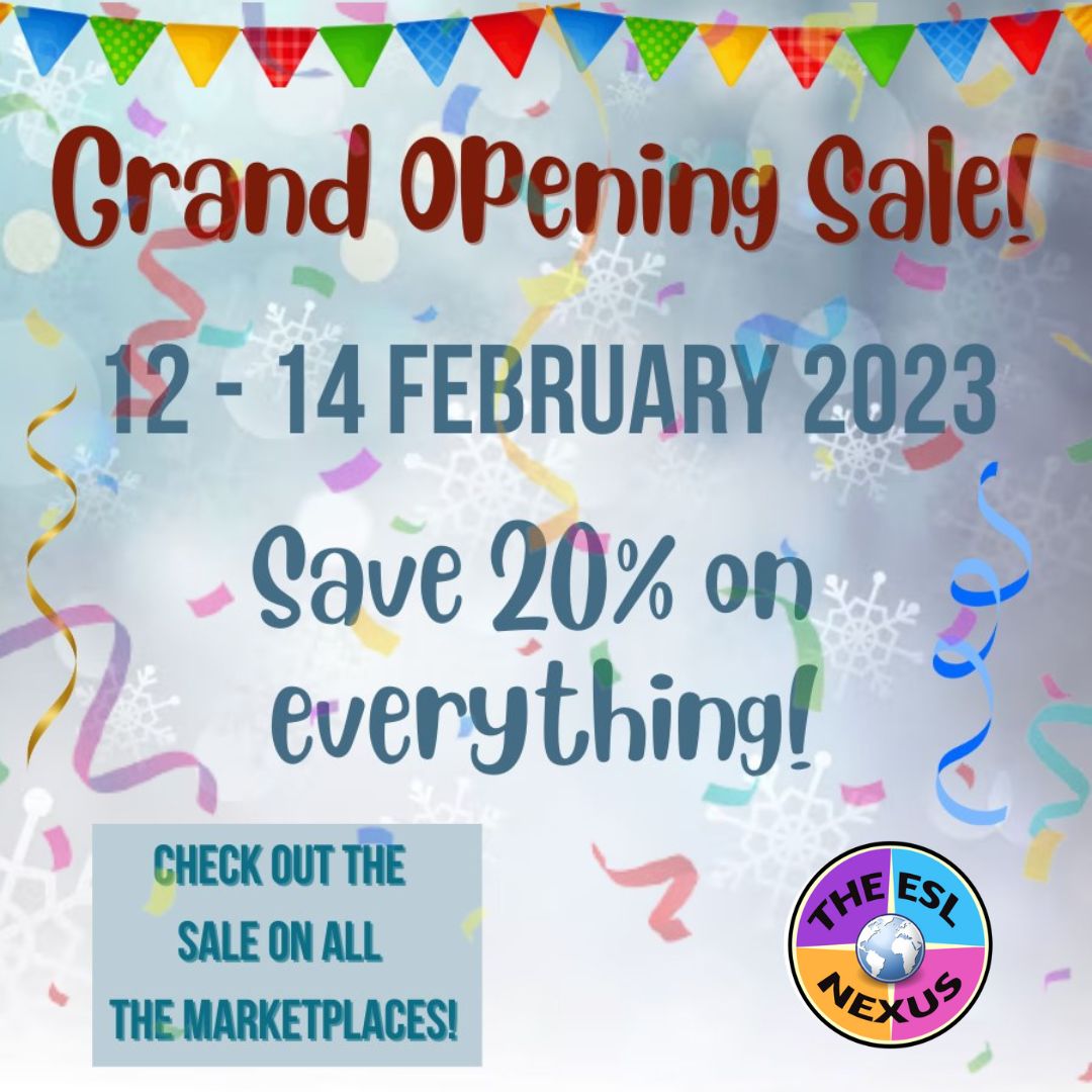 Announcement for the Made By Teachers sale on 2/12-14/23 overlaid on a background with a colorful banner, snowflakes, and colored ribbons