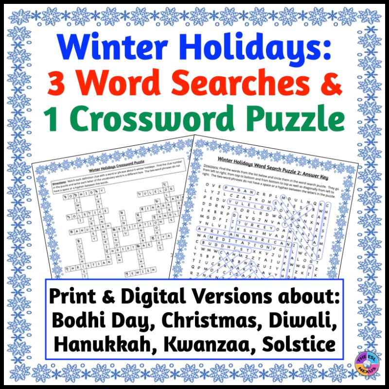 Cover of Winter Holidays Puzzles TPT resource about 6 holidays